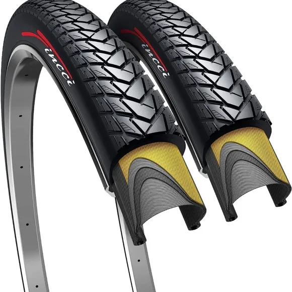 Fincci Pair 700x35c Tire 37-622 Foldable 60 TPI City Commuter Tires with Nylon Protection for Cycle Road Mountain MTB Hybrid Touring Electric Bike Bicycle - Pack of 2X 700 x 35c Tires