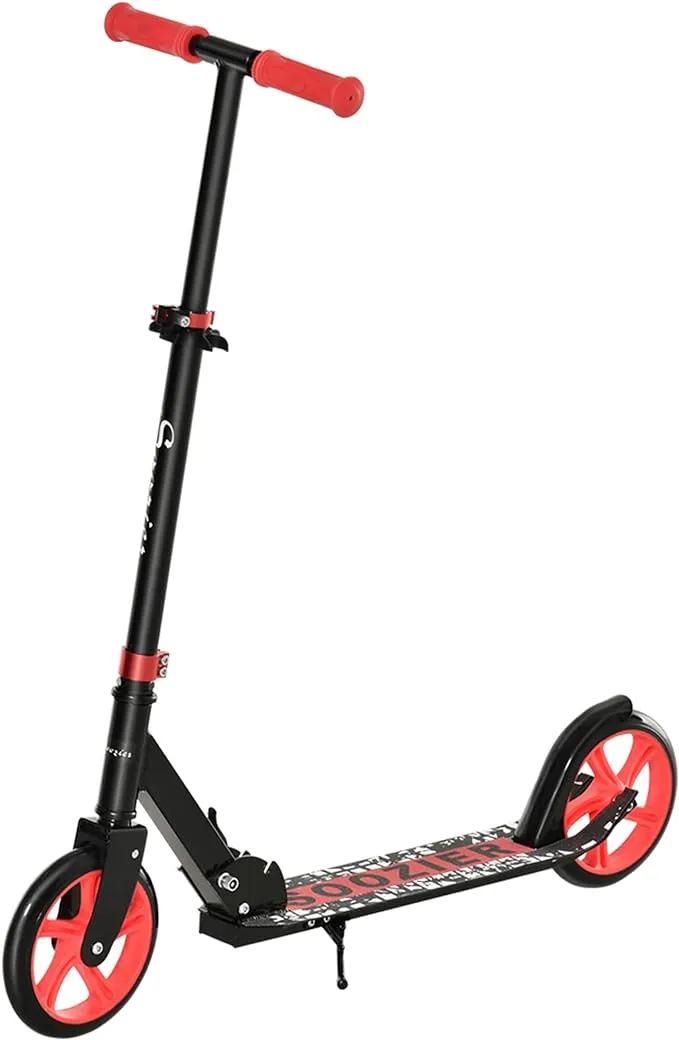 Soozier Folding Kick Scooter for 12 Years and Up for Adults and Teens, Push Scooter with Height Adjustable Handlebar, Big Wheels and Rear Wheel Brake