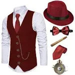 EFORLED 1920s Mens Costume Fedora Hat,Gatsby Gangster Vest,Vintage Pocket Watch,