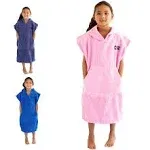 Cor Childrens Unisex Poncho Towel Robe Light and Dark Blue for Ages 3-8 (Pink)