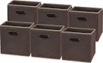 Simple Houseware Foldable Cube Storage Bin with Handle, 6 Pack, Brown