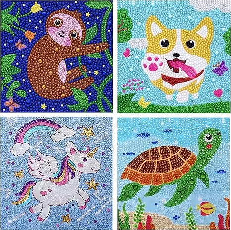 JLHANT 4 Pieces 5D Diamond Painting Kit for Kids Full Drill Painting for Beginners DIY Diamond Rhinestone Art Craft Set for Home Office Wall Decor (4PC Lovely)