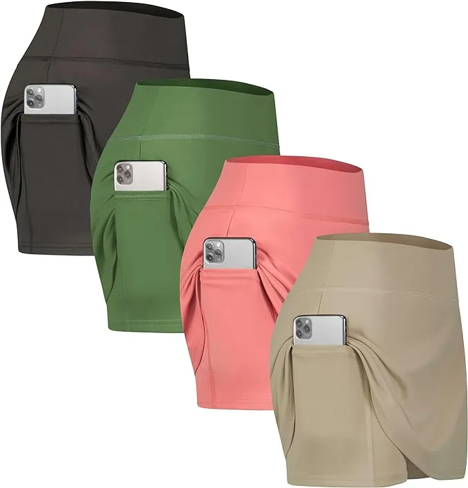 Real Essentials 4 Pack: Women's Active Skort Lightweight Comfy & Breathable Tennis Golf Skirt (Available in Plus Size)