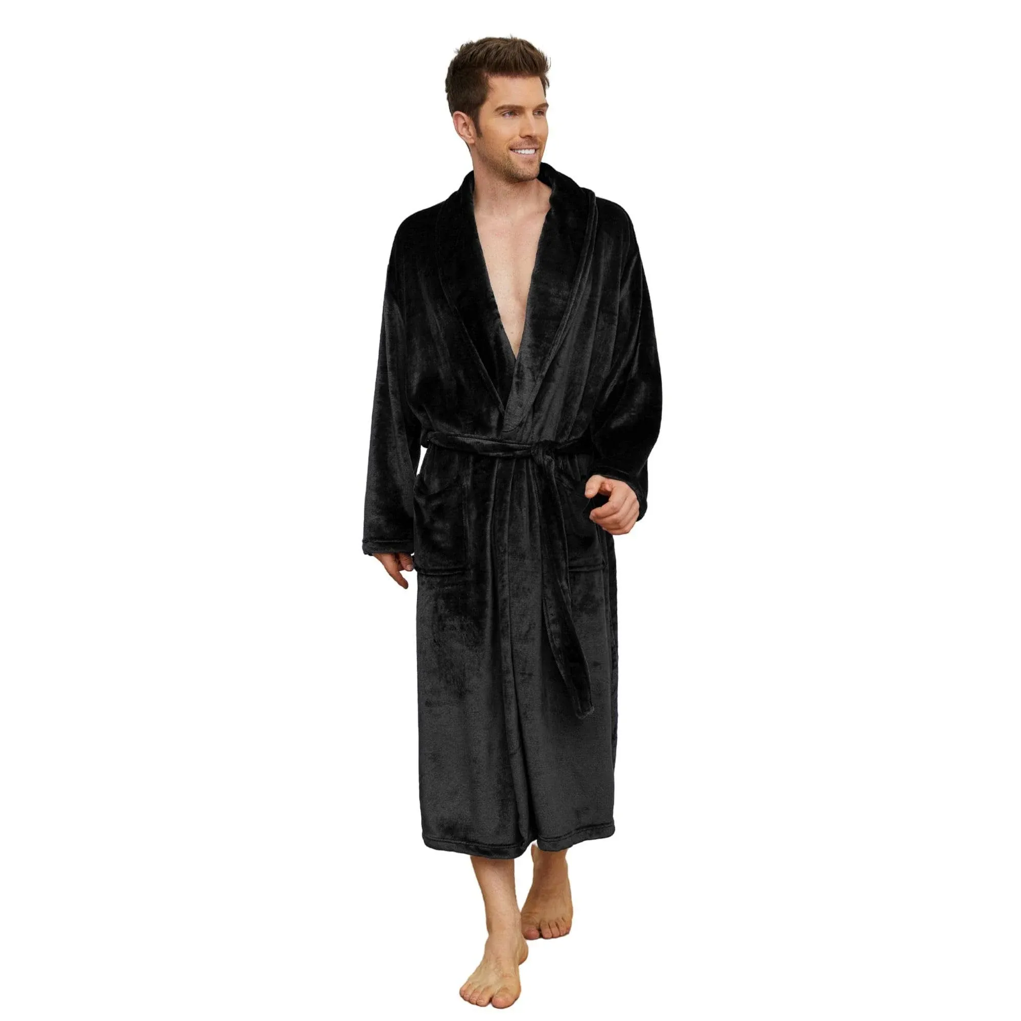 U2skiin Mens Fleece Robe Plush Collar Shawl Bathrobe