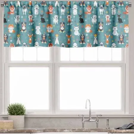 Ambesonne Animal Print Window Valance, Cats and Dogs Species, 54 inch x 12 inch ...