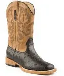 Roper Men&#039;s Faux Leather Ostrich Print Western Boot Broad Square Toe -