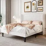 Sha CERLIN Queen Upholstered Platform Bed Frame with Adjustable Headboard/Vertical Channel Tufted Velvet Fabric/Wooden Slats Support/Mattress