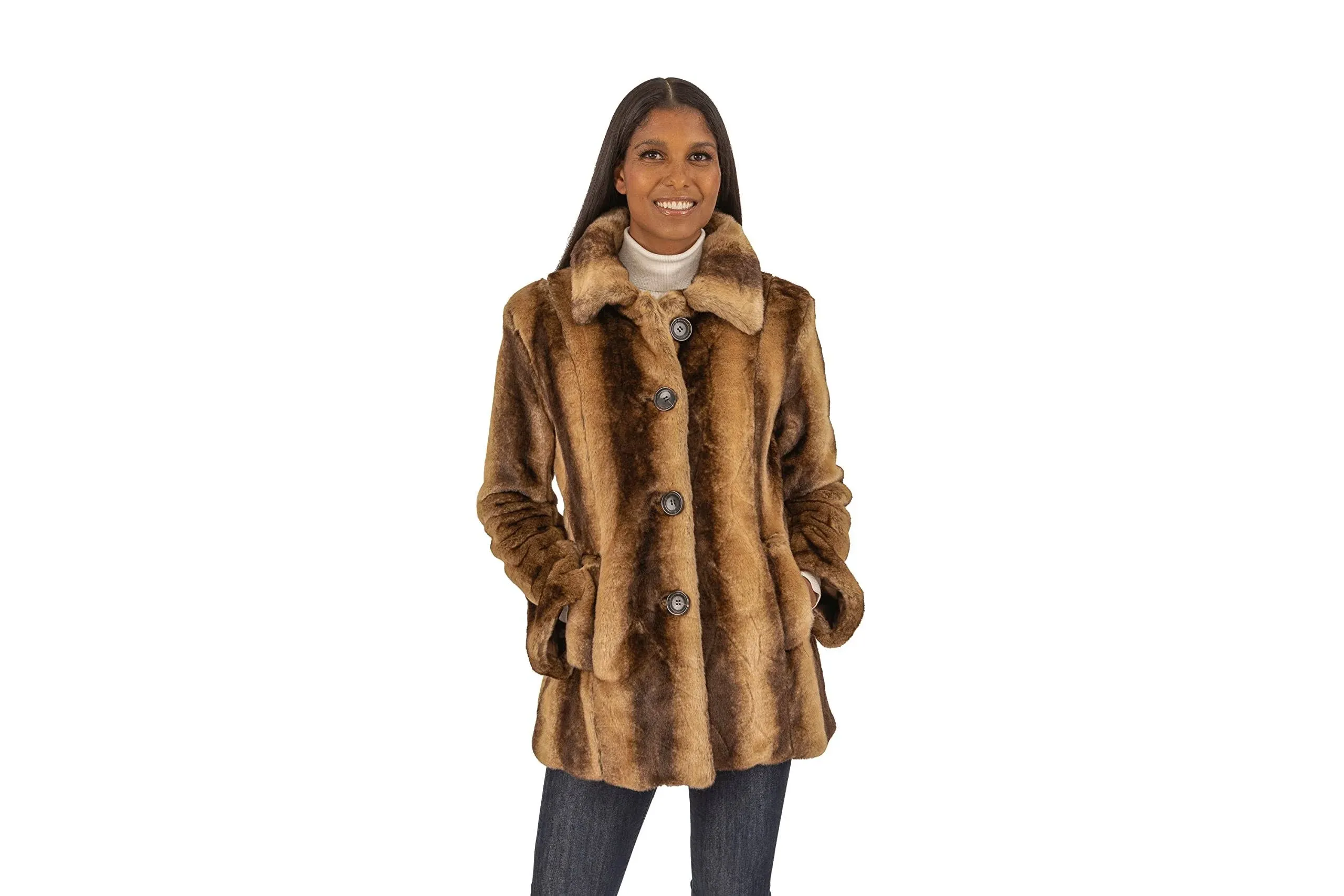 Women's Fleet Street Faux Fur Button Front Swing Coat