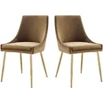 Modway Viscount 19" Performance Velvet Dining Chairs in Gold/Cognac (Set of 2)