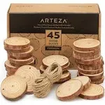 ARTEZA Natural Wood Slices, 2.4-2.8 Inch Diameter, Set of 45, Brown Round Pine Wood Discs with Bark for Crafts, Christmas Ornaments, Centerpieces