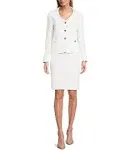 Nipon Boutique Women's Curved Collar Button-Front Jacket & Pencil Skirt Suit - Vanilla Ice - Size 6