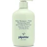 Pipette Baby Shampoo and Body Wash - Fragrance Free, Tear-Free Bath Time, Hypoallergenic, Moisturizing Plant-Derived Squalane, New Formula, 11.8 fl oz