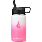 HYDRO CELL Stainless Steel Insulated Water Bottle with Straw - For Cold & Hot Drinks - Metal Vacuum Flask with Screw Cap and Modern Leakproof Sport Thermos for Kids & Adults (White/Pink 14oz)