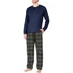 SLEEPHERO Men's Long Sleeve Flannel Pajama Set Navy with Green and Navy Plaid Large