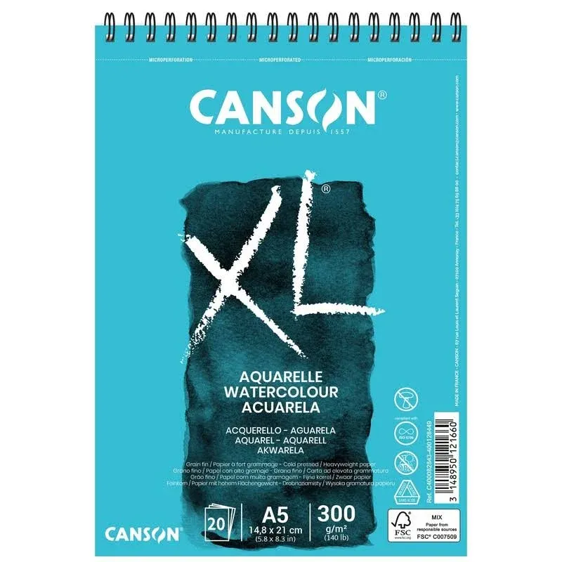 Canson A5 XL Spiral Watercolour Pad | 20 Sheets