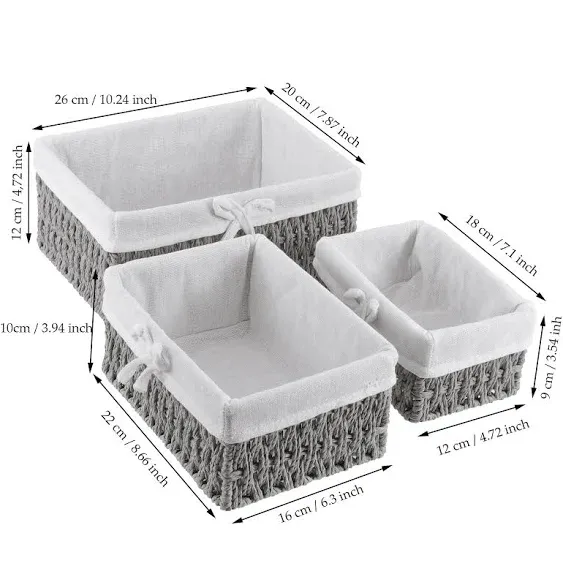 GRANNY SAYS Wicker Basket with Handles, Odorless Woven Trapezoid Basket Waterproof for Organizing, Decorative Storage Wicker Baskets for Storage Photo Books, Ash Gray, 2-Pack