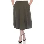 White Women's Plus Size Flared Midi Skirt with Pockets