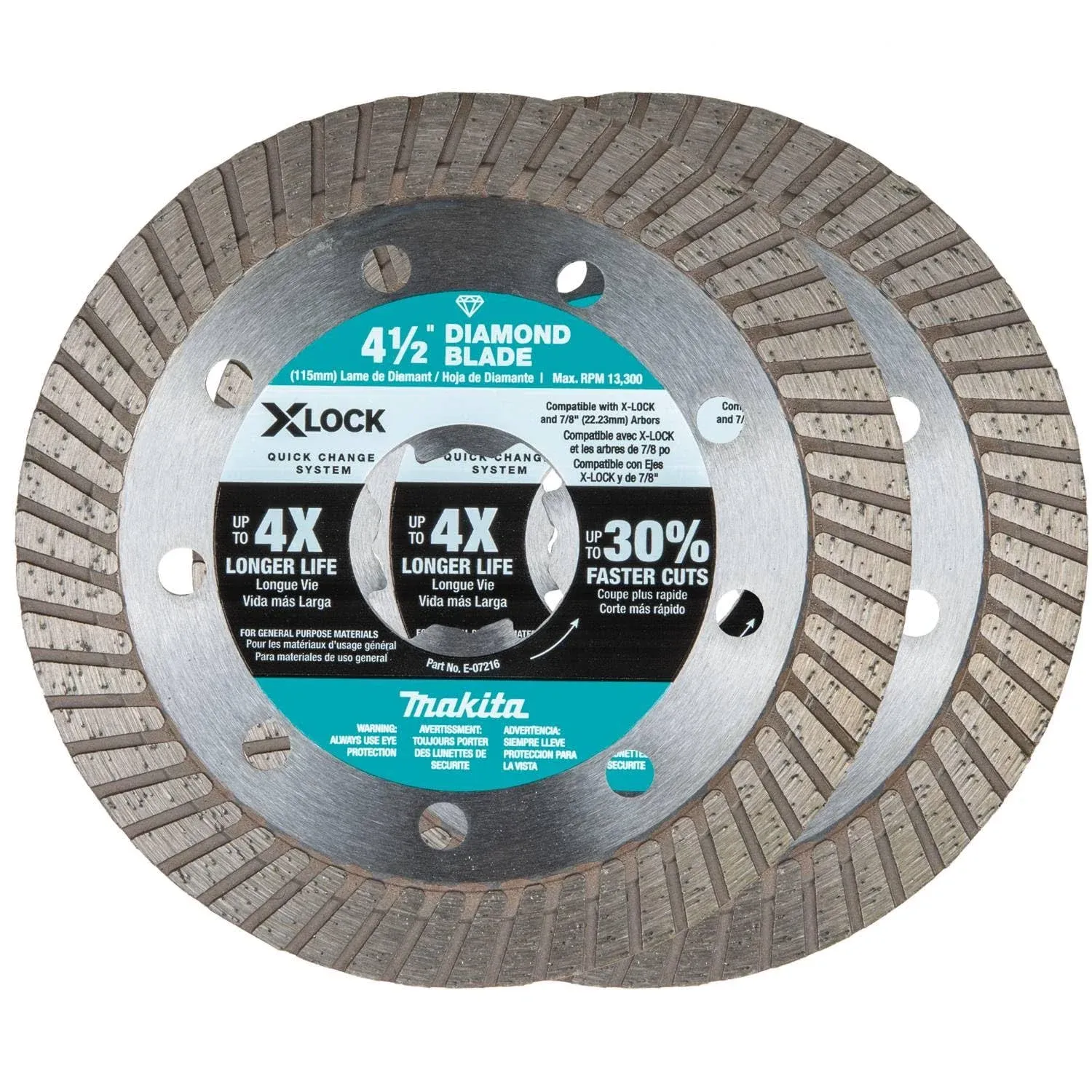 Makita E-07222 X-LOCK 4-1/2 in. Turbo Rim Diamond Blade (2-Pack) for Masonry