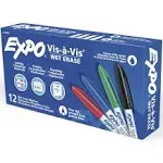 Expo - Vis-A-Vis Wet Erase Marker, Fine Bullet Tip, Assorted, Dozen