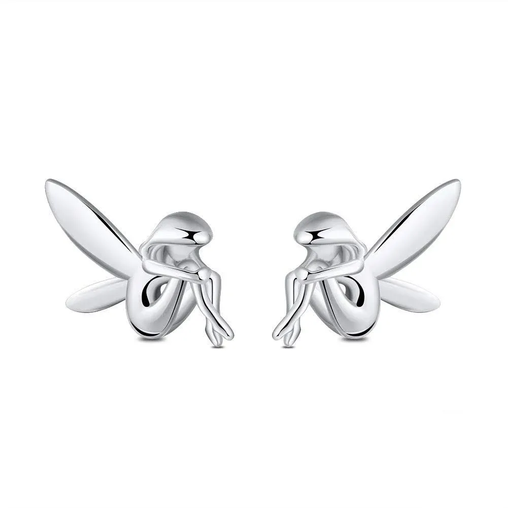 Fairy Winged Angel Sterling Silver Stud Earring Girl Women Ginger Lyne