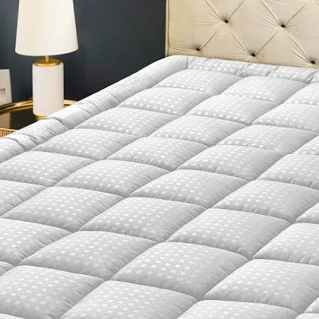 HYLEORY Twin XL Mattress Pad Quilted Fitted Mattress Protector Cooling Pillow Top Mattress Cover Breathable Fluffy Soft Mattress Topper with 8-21" Deep Pocket