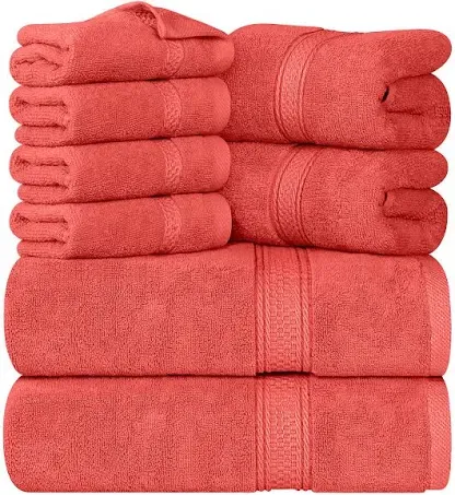 Utopia Towels 8-Piece Premium Towel Set, 2 Bath Towels, 2 Hand Towels, and 4 Wash Cloths, 600 GSM 100% Ring Spun Cotton Highly Absorbent Towels for