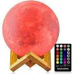 LOGROTATE Moon Lamp 16 Colors, Dimmable, Rechargeable Lunar Night Light (5.9 inch) Full Set with Wooden Stand, Remote & Touch Control - Cool Nursery Decor for Baby Kids Bedroom, Birthday Day Gifts