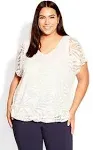 Avenue Plus Size Elora Burnout V-Neck Top - White - Size 26W/28W