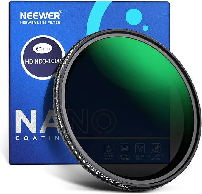 NEEWER 67mm 1.5-10 Limited Stops Water Repellent Variable ND3-ND1000 Filter