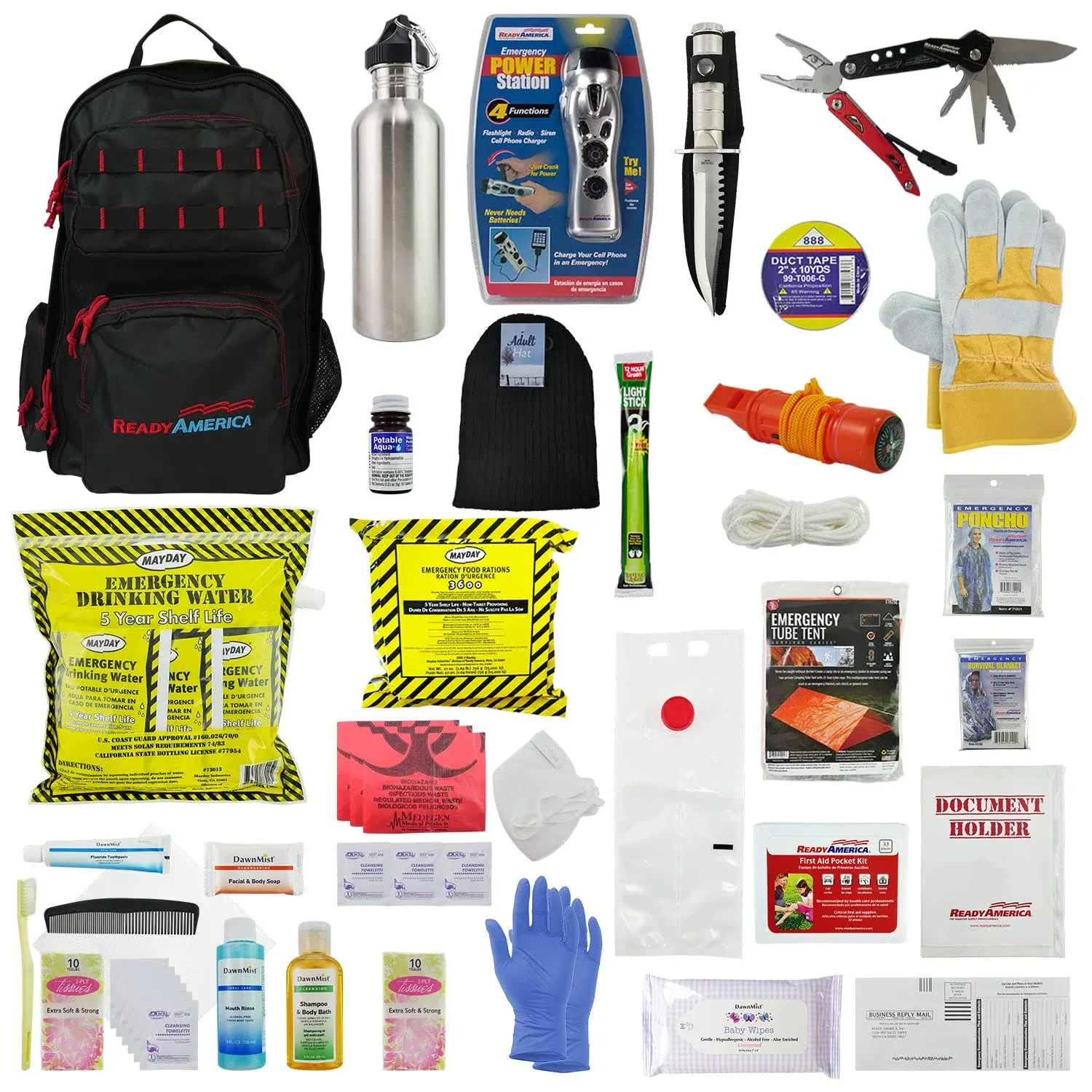 Ready America 72 Hour Elite Emergency Kit, 1-Person, 3-Day Backpack, Includes First Aid Kit, Survival Blanket, Emergency Food, Portable Disaster Preparedness Go-Bag for Earthquake, Fire, Flood