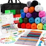 20 Large Acrylic Yarn Skeins-105 PCS Crochet Kit with Hooks 20 COLORS 