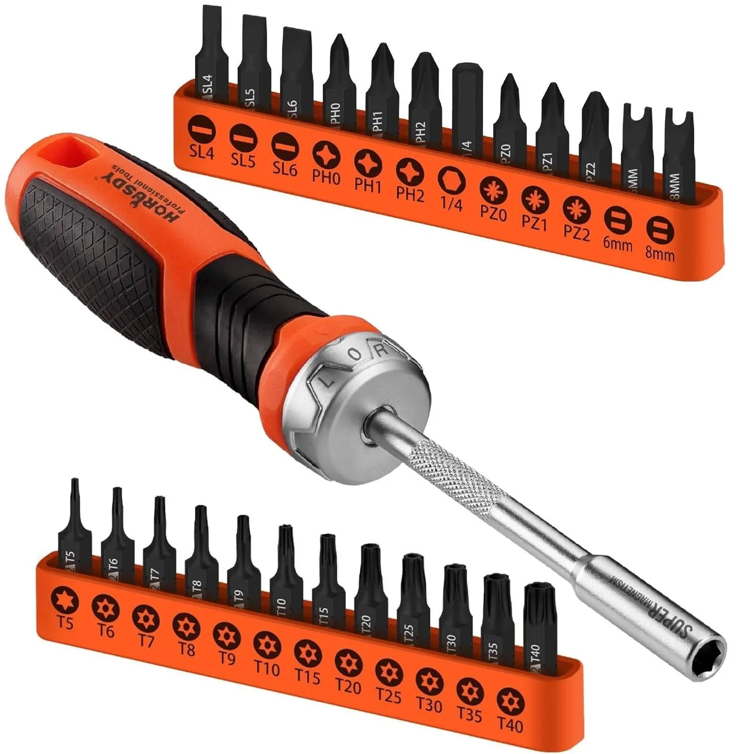 HORUSDY 25-Piece Security Torx Screwdriver Bit Set | T5-T40 Torx Bit Set 1/4 Inc