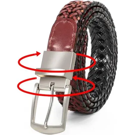 SUOSDEY Mens Braided Leather Belt Cowhide Woven Leather Belt for Casual Jeans Pants with Solid Prong Buckle Christmas Gift