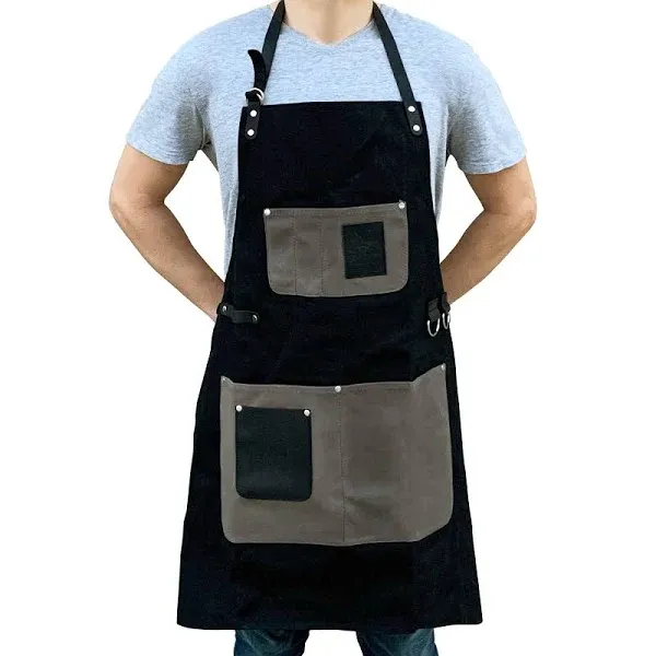 Grill Apron - Adjustable Waxed Canvas Cooking Apron - XXL - Heavy Duty Smoker Apron