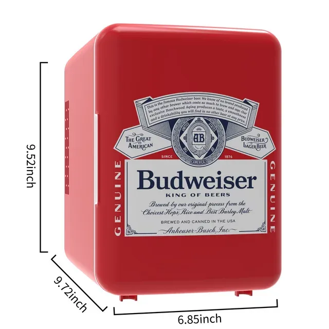 CURTIS Budweiser MIS135BUD, Mini Portable Compact Personal Fridge Cooler, 4 Liter Capacity Chills Six 12 oz Cans, 100% Freon-Free & Eco Friendly, RED