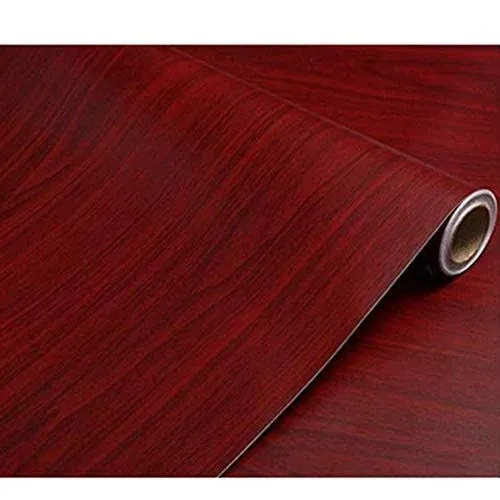 Tinkei 197" x 16" Wood Red Contact Paper, Self-Adhesive Removable Peel and Stick Wallpaper Decorative Wall Covering Vintage Wood Panel Leave No