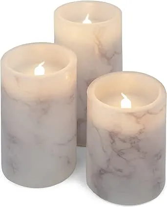 Elanze Designs Marbled White and Grey 6 inch Wax Flameless Candles Set of 3