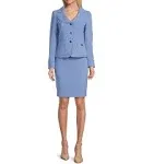 Nipon Boutique Textured Crepe Notch Lapel Patch Pocket Button Front Jacket Skirt Set - 14