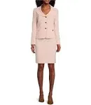 Nipon Boutique Women's Curved Collar Button-Front Jacket & Pencil Skirt Suit - Rosefruit - Size 8