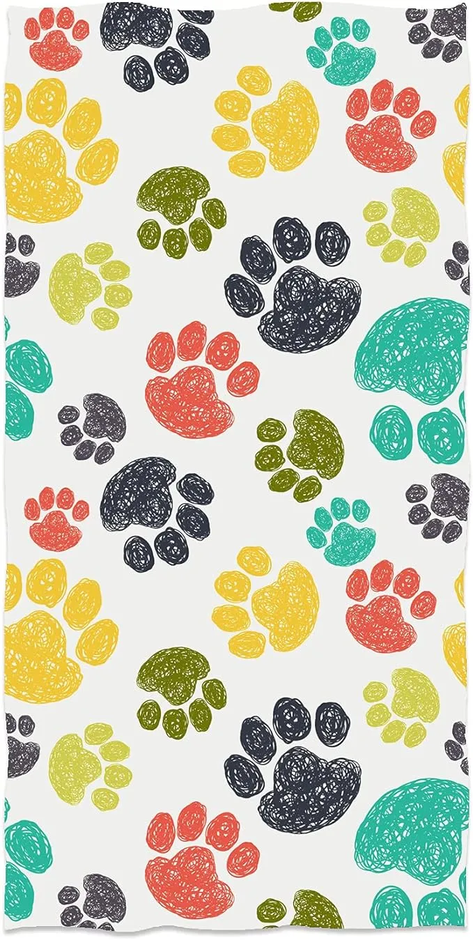 SLHETS Cute Dog&#039;s Paw Prints Hand Towels Colorful Doodle 13.6 X 29&#039;, White 