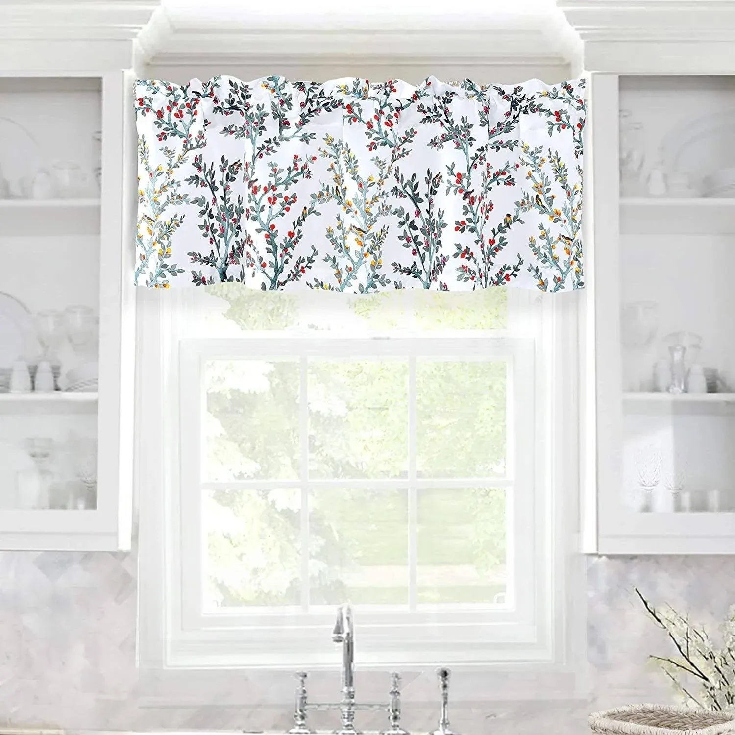 DriftAway Jasmine Watercolor Room Darkening Lined Window Curtain Valance 52 inch ...