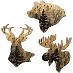 WAIU Wildlife Decor Wooden Wall Hanging Woodland Animals Wooden Rustic Lodge Decor Wall Art with Bear, Deer, and Elk (Set of 3) - Wooden Rustic Lodge Wall Decor and Art for Home, Living Room, Hunting Theme, Mountain Lodge, or Bathroom