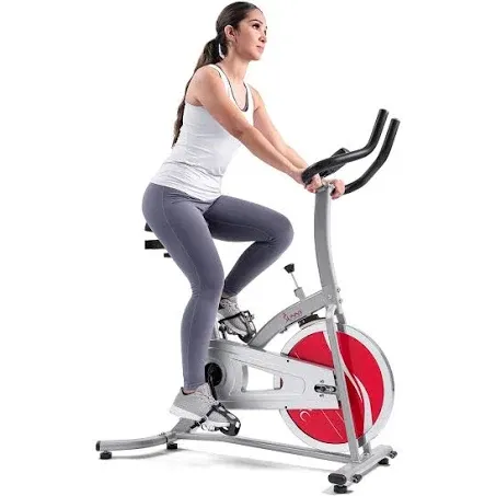 Sunny Health & Fitness Indoor Stationary Cycling Exercise Bike for Home Cardio Workout, 4-Way Adjustable & Cushioned Seat, Optional Magnetic Resistance & Free Exclusive SunnyFit App Bluetooth Link