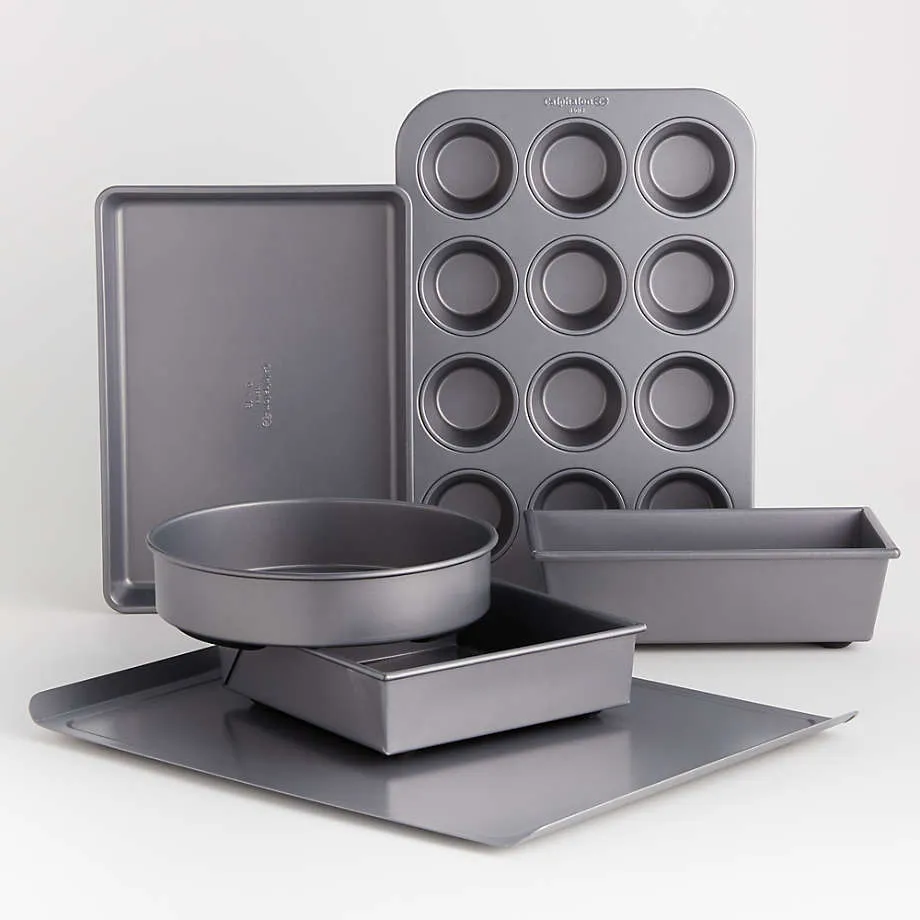 Calphalon Nonstick Bakeware Set, 6-Piece Set Includes Cookie Sheet, Cake, Brownie, Loaf, and Muffin Pans, Dishwasher Safe, Silver