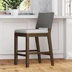 Nathan James Linus Bar Stool, Upholstered Counter Height, Faux Leather Back, Solid Rubberwood Legs, Dark Brown