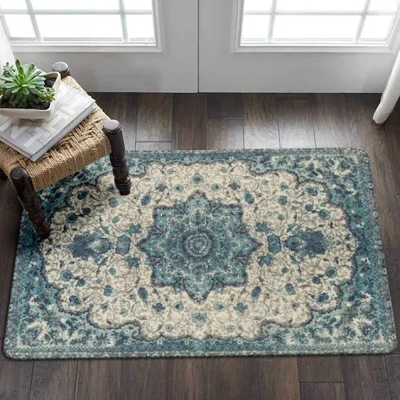 Lahome Collection Traditional Vintage Floral Area Rug - 2' X 3' Blue Non-Slip