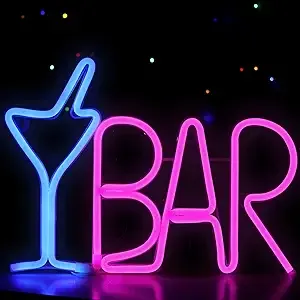 Neon Bar Signs for Home Bar USB Powered Blue Cocktail Glass &amp; Pink BAR Light,USB