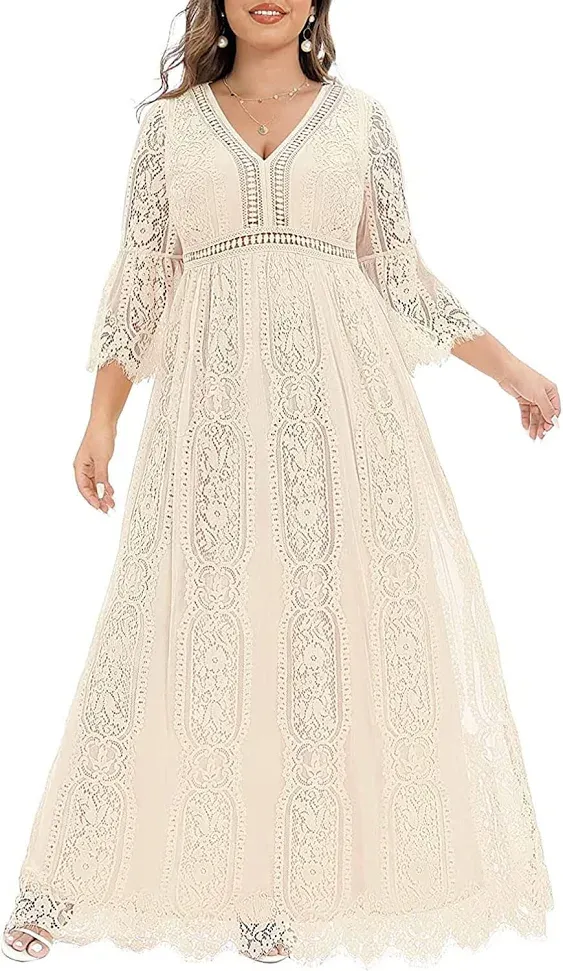 Plus Size Wedding Dress Boho - Maxi Bridal Shower Bohemian Formal Lace Long Dresses