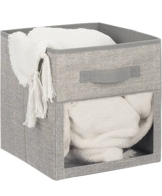 mDesign Fabric Baby Nursery Storage Cube with Front Window/Handle, 4 Pack, Gray