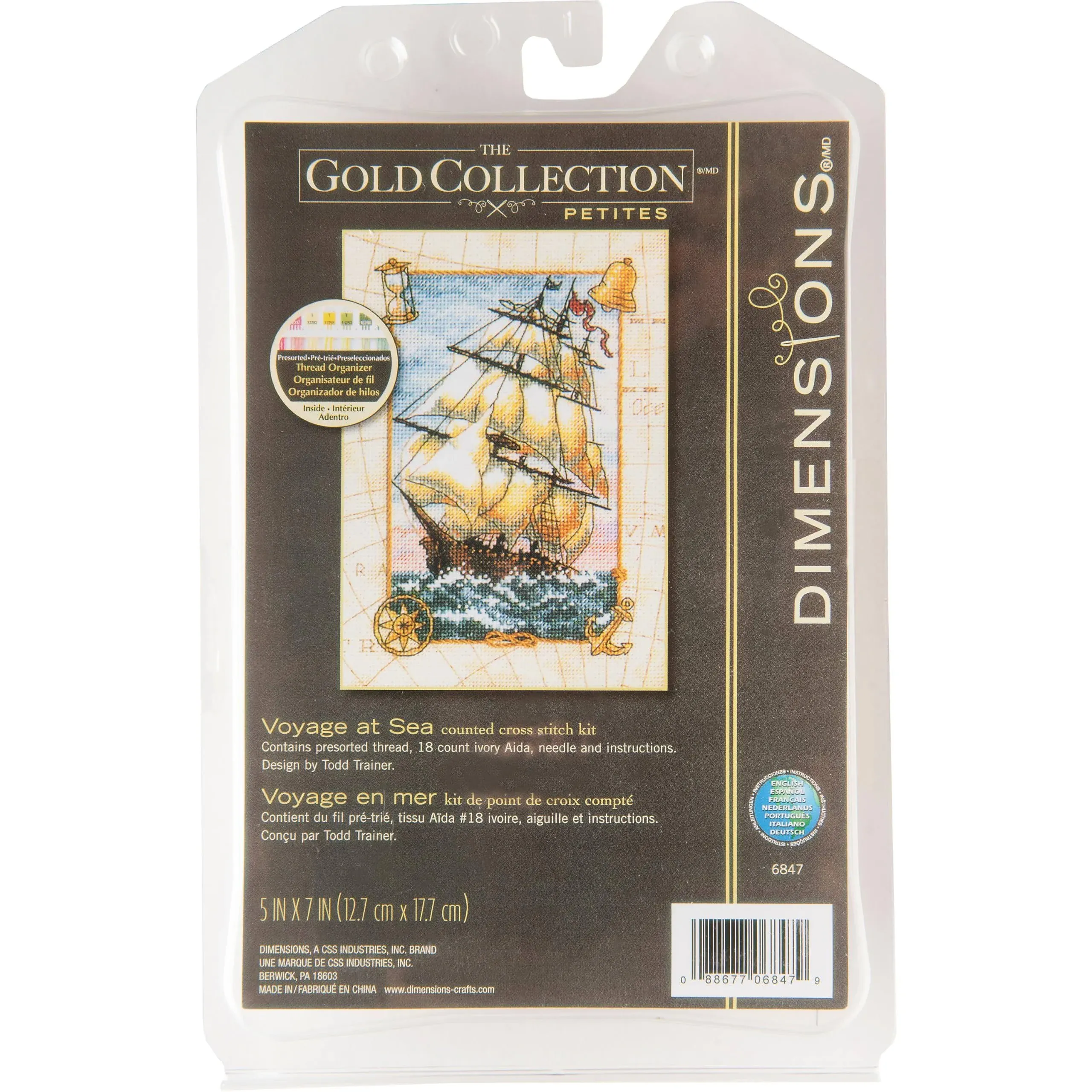 Dimensions 6847 Gold Collection Counted Cross Stitch Kit, Voyage At Sea, 18 Count Ivory Aida, 5'' x 7''